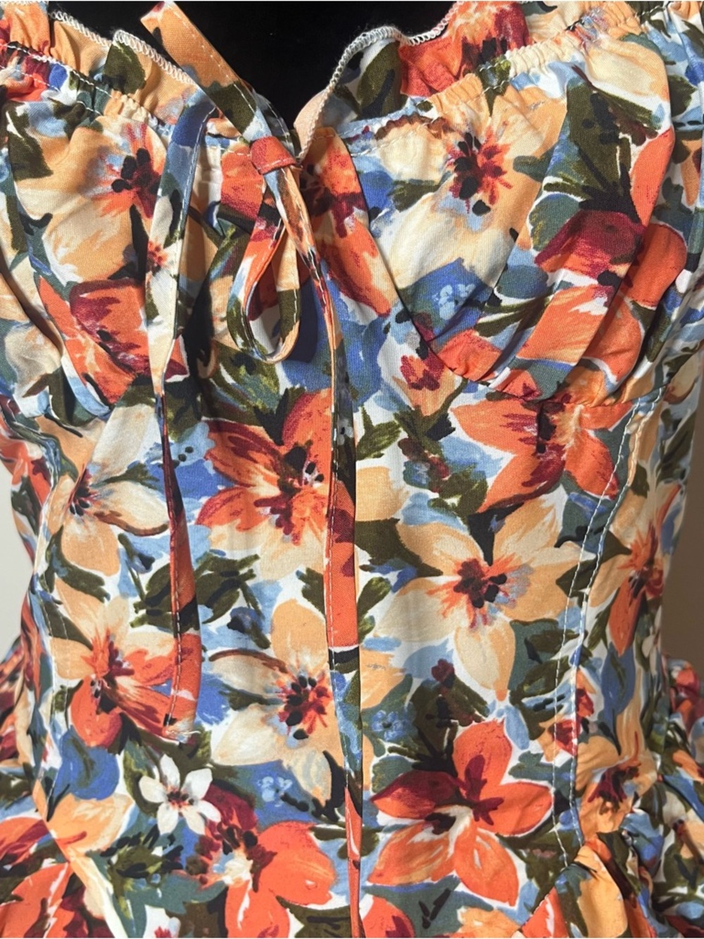 SHEIN Red & Cream Floral Sleeveless Mini Dress with Sweetheart Bodice Sz L - Picture 4 of 14